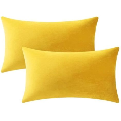 Homeins Lot de 2 Housses de Coussin 30x50cm Taie en Peluche Super Doux - Jaune (1/4)
