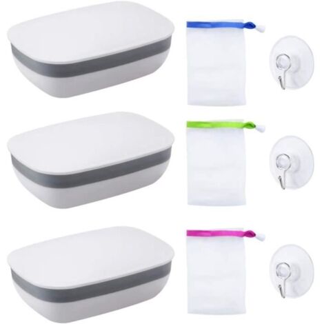 Lot de 3 Boîtes à Savon avec Couvercle de Voyage - Boîte à Savon de Camping - Boîte à Savon de Voyage Étanche avec Sac à Savon (1/4)