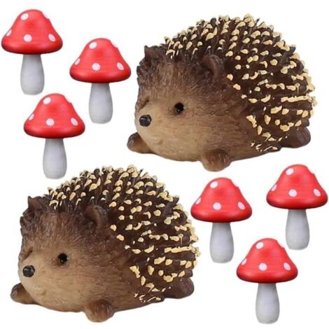 8 Pcs Décoration Micro Paysage,Statue du Hérisson en Résine,Sculpture de Champignons en Bois,Belle Sculpture d'animaux en Résine (1/4)