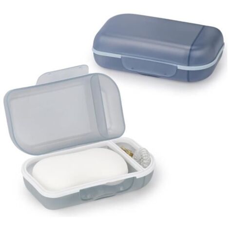 Lot de 2 Porte Savon avec Couvercle, Boite Savon Voyage, Boîte à Savon avec Anneau d'étanchéité TPR, pour Douche(Gris et Bleu) (1/4)