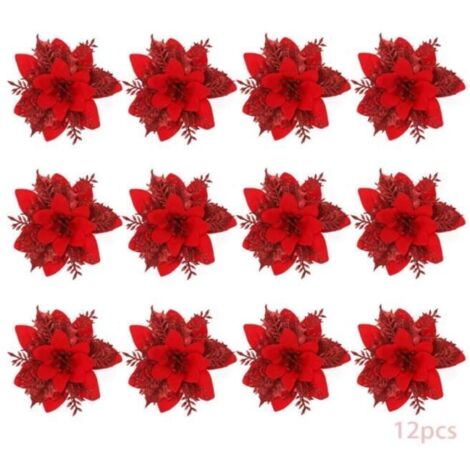 Fleur de Noël - 12pcs - Rouge - Plastique - Décoration Intérieure (1/4)