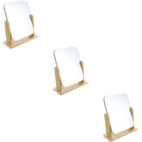 Miroir de maquillage - 3 Pièces - Pivotant - Bureau - Bambou et Plastique mat - Blanc (1/4)