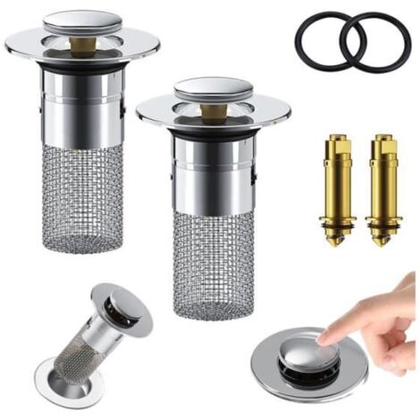 Bonde de lavabo Pop Up Universel, Filtre de vidange en Acier Inoxydable, Bouchon de lavabo Anti-colmatage avec Crépine Baignoire (1/4)