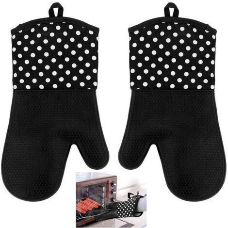 TERA 1 paire de Gants en silicone et coton épaisse - Anti-brûlure - Noir (1/2)