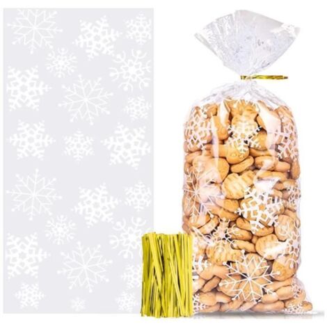 100 pieces Sacs à Bonbons Noël, Sacs à Biscuits, Sacs de Cellophane Noël, Sachets Bonbons Friandises Cellophane Transparents (1/4)