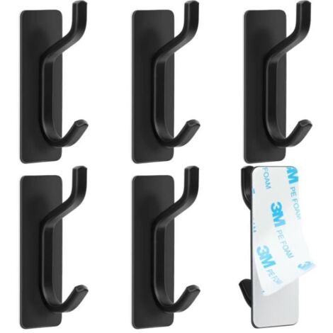 Crochet adhésif mural - Noir - Inox - Imperméable - Support 3M - 6 pièces (1/4)