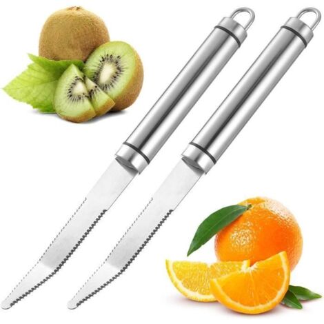 2 cuillères à pamplemousse, couteau à pamplemousse, couteau à pamplemousse incurvé en acier inoxydable avec lame dentelée, (1/4)
