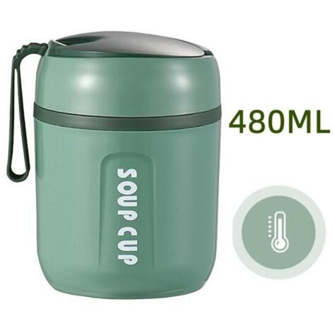 Boîte Alimentaire Isotherme - Portable - Acier Inoxydable - 480ML - Étanche - Cuillère Pliable (1/4)