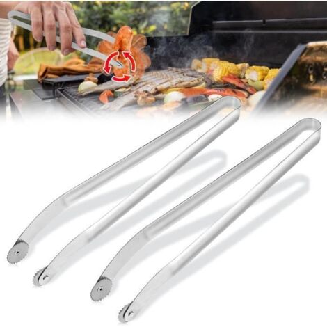 Pince à griller - BBQ - 2 Pièces - Acier inoxydable - Design avec molette - Idéale pour saucisses (1/4)