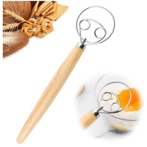 Fouet à pâte - Whisk - 304 Acier Inoxydable - Poignée en Bois - Ergonomique - Facile à Nettoyer (1/4)