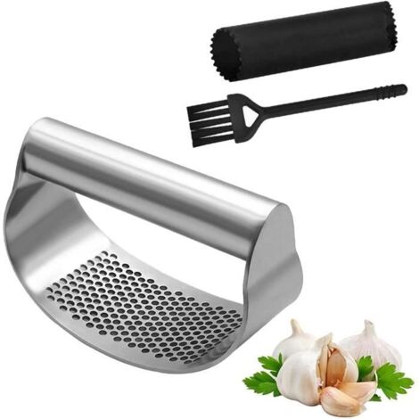 Presse-ail en Acier Inoxydable, Presse-ail pour la Cuisine avec Gaine d'ail Pelée et Pinceau de Nettoyage Acier Inoxydable 304 (1/4)
