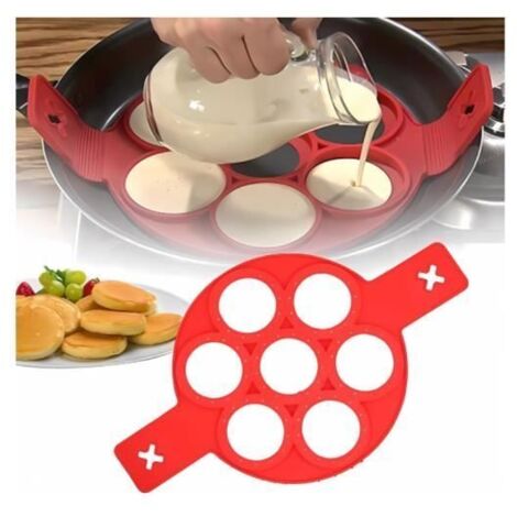 Moule à Pancakes - Silicone - Rond - Antiadhésif - Idéal pour Muffins - Rouge (1/4)