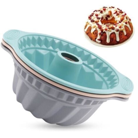Moule à Gâteau Bundt en Silicone Anti-adhésif Réutilisable - 3 Pièces - Ø 28 cm - Rose, Gris, Noir (1/4)