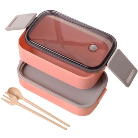 Bento Box - 1600ML - 2 Compartiments - Cuillère et Fourchette Inclus - Rose (1/4)
