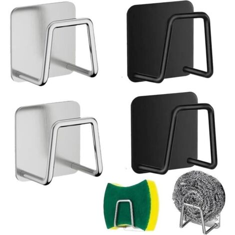 Porte Éponge - Non spécifié - 4Pcs - Acier Inoxydable - Auto-adhésif - Noir (1/4)