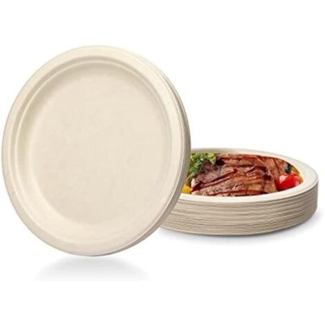 Lot de 50 assiettes en papier 100% super rigides naturelles, jetables et respectueuses l'environnement.(25,4 cm) (1/4)