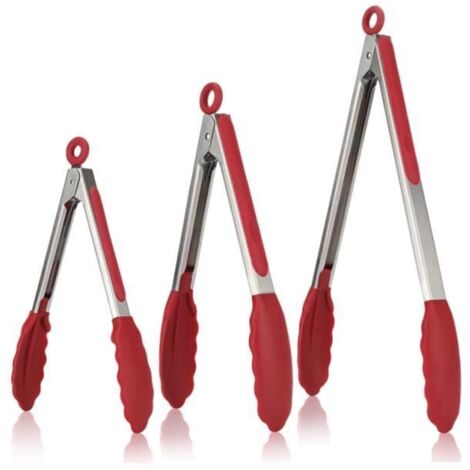 Pince Cuisine Lot de 3 Pinces Barbecue en 18/8 Acier Inoxydable Ustensiles Cuisine avec Poignée Silicone Résistante à La Chaleur (1/4)