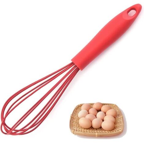 Batteur à oeufs - Ustensile Cuisine - Fouet en Silicone - Rouge - 26,3 cm - 45g (1/4)