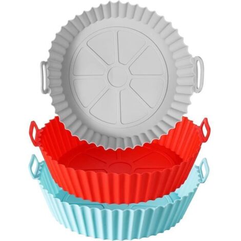 3pcs Pot en Silicone pour Friteuse à Air, 17,5cm de Diamètre Ronds Air Fryer Silicone Pot Doublures en Silicone avec Poignée (1/4)
