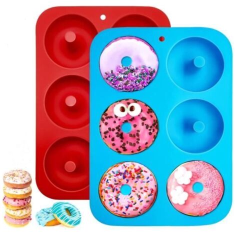 Lot de 2 Moules à Donuts en Silicone, 6 Cavités Anti-adhérentes Résistantes à la Chaleur Pour Gâteaux, Idéal Pour l'outil de Muffin (1/4)