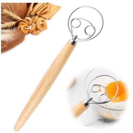 Fouet à pâte - Dough Whisk - Acier inoxydable 304 - Poignée en bois - Design ergonomique - Mélange rapide (1/4)
