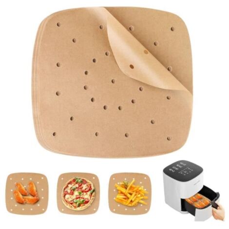 100 Papier Sulfurisé Air Fryer,Perforé Papier Cuisson Air Fryer,Jetable Antiadhésive Sans Huile Papier Parchemin Accessoires (1/4)