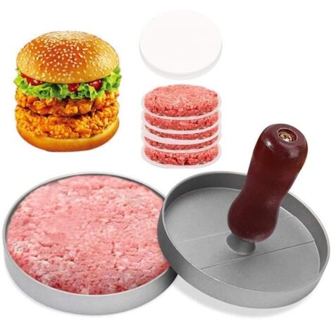 Presse à Burger, Presse à hamburger en aluminium, avec 100 feuilles de papier ciré (1/4)