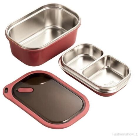 1200ml Acier Inoxydable Bento Lunch Conteneur isolations thermiques avec Couvercles Scellés pour pique-niquerr, 2 niveaux rouge (1/4)