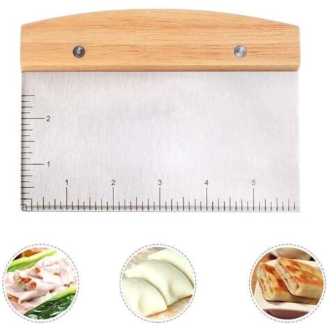 Grattoir à pâte en Acier Inoxydable, Coupe-pâte Polyvalente, grattoir à Plaque chauffante avec Manche en Bois et échelle de Mesure (1/4)