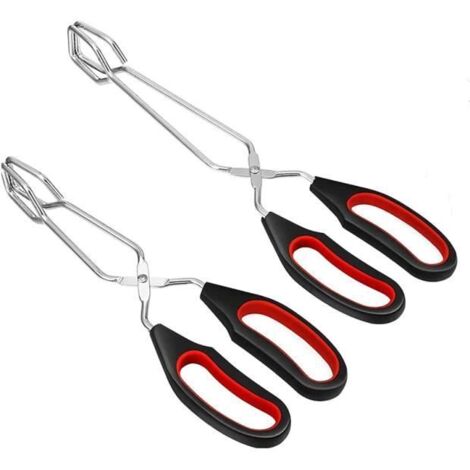 Pince à Barbecue - Inox - 2pcs - Poignées Antidérapantes - Résistantes à la Chaleur - Noir et Rouge (1/4)
