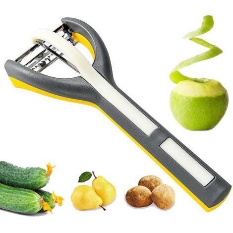 Éplucheur de légumes - Économe - Multifonctionnel 3 en 1 - Acier inoxydable - Poignée ergonomique - Noir (1/4)