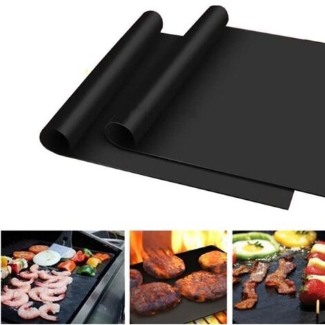 Barbecue grill Tapis - Lot de 2 Extra long (40 x 50 cm, Noir) et de cuisson antiadhésif Tapis de cuisson en téflon durable (1/4)