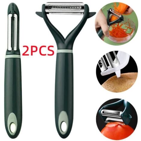 Éplucheur de légumes - Multifonctionnel - Acier inoxydable - Design ergonomique - Vert foncé - 2 pièces (1/4)