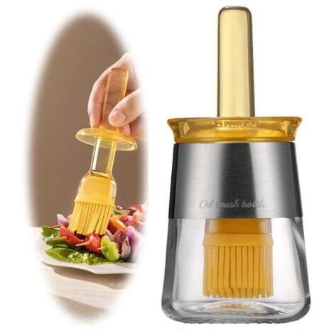 Distributeur d'huile - Cuisine - 2 en 1 - Silicone de qualité alimentaire - Verre - Jaune (1/4)
