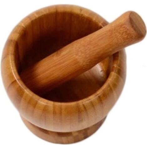 1Pcs Mortier et Pilon en Bois et Bambou Naturel Ustensiles de Cuisine pour Pimenter Gingembre Herbe La Graine Ail (1/4)