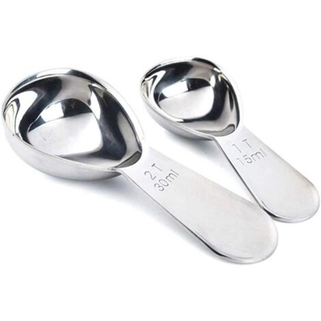Lot de 2 cuillère doseuse à café en acier inoxydable, 15 ml et 30 ml, cuillères à mesurer pour café, thé en vrac, sucre ou farine (1/4)