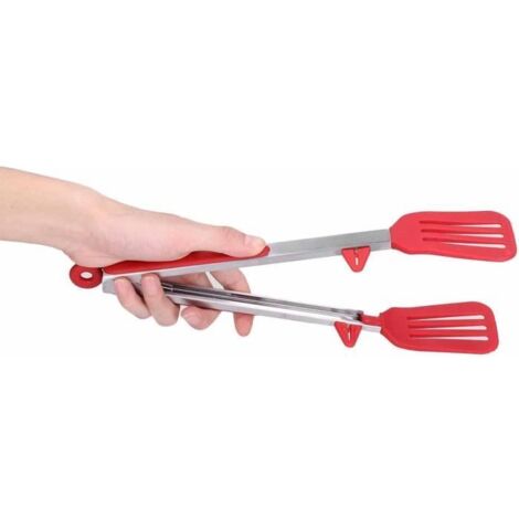 Pinces de cuisson Spatule Pince à nourriture en silicone Poignée en acier inoxydable Fournitures de cuisine pour barbecue(12"Rouge). (1/3)