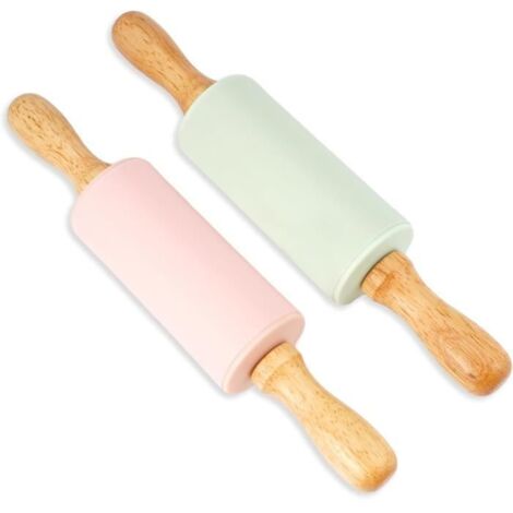 Rouleau à Pâtisserie en Silicone,Rouleau à Pâtisserie Antiadhésif Coque en Silicone avec Manche en Bois, Rouleau en Silicone Enfants (1/4)
