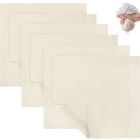 Etamine Alimentaire,6Pcs Tissu Mousseline pour Cuisiner,Lavable Réutilisable Filtre Étamine à Non Blanchi pour Filtrer Jus Fromage (1/4)