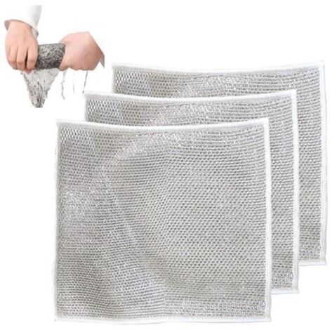Lot de 3 chiffons de vaisselle multifonctionnels anti-rayures en fil métallique pour vaisselle humide et sec, chiffon de nettoyage (1/4)