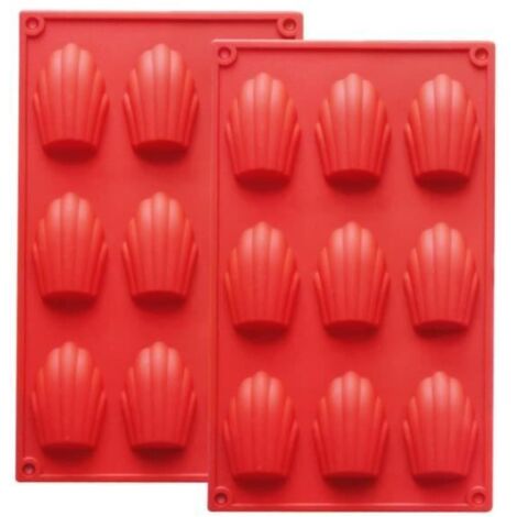 2 Pièces Moule en Silicone Madeleine, Mini Moule à Madeleine, 9 Cavités Moule Antiadhésif en Forme de Coquille Faire (Rouge Brique) (1/4)