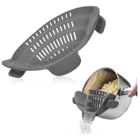 Passoire - wj - Silicone - Résistante à la chaleur - Design à clipser - Couleur gris (1/4)