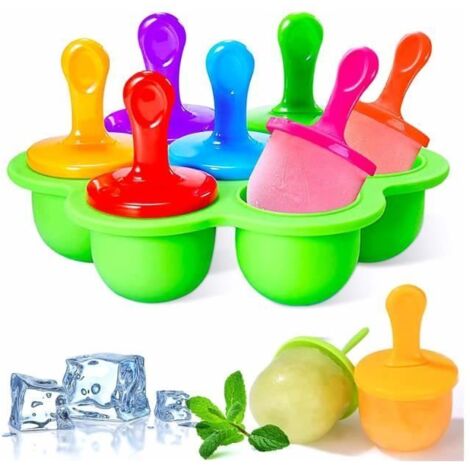 Moules à sucettes glacées en Silicone,Popsicle Moules DIY Réutilisable 7 Moules à Glaçons avec Bâtons en Plastique Colorés pour ,yd (1/4)