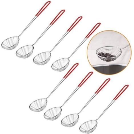 8pcs Passoire - Cuillère à Passoire en Acier Inoxydable,Écumoire à Mailles Fines avec Poignée Longue pour Fondue,Boulettes (1/4)