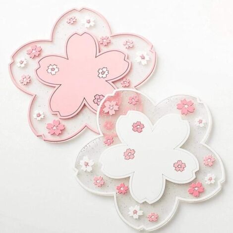 Dessous de Verre - Sakura - Tapis en PVC Souple - 19 cm - 2 pièces - Silicone Rose (1/4)