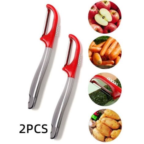 Éplucheur de Légumes - Universel - Acier Inoxydable - Rouge et Argent - Design Ergonomique - Multifonctionnel (1/4)