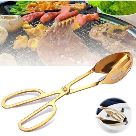 Pince de Cuisine - Inox - Pince à Barbecue Anti-brûlure - 25x4.4x8.8cm - Couleur Or - 135g (1/4)