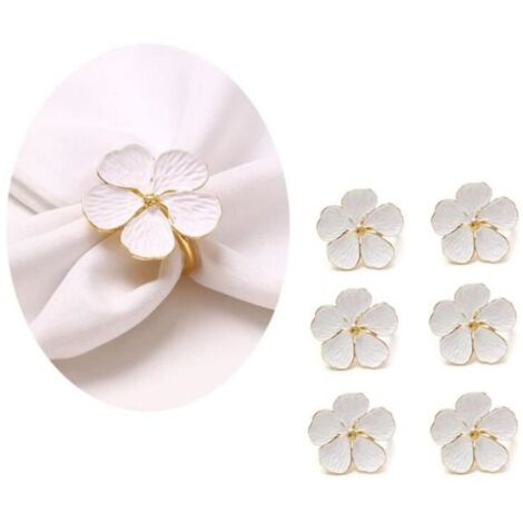 Rond de serviette - Lot de 12 - Métal - Blanc - Décoration de table élégante (1/4)