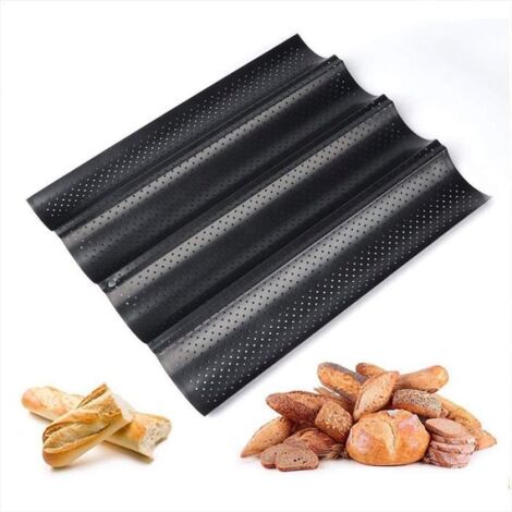 Moule à pain - Antiadhésif - Acier au carbone - 4 pains - 38cm x 32cm - Noir (1/4)