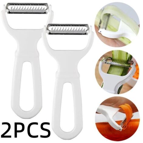 Éplucheur de légumes - Multifonctionnel - Acier inoxydable - Design ergonomique - Blanc - 2 pièces (1/4)